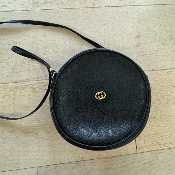 Vintage GUCCI black CANTEEN CROSS BODY purse bag GG LOGO - Picture 1 of 13